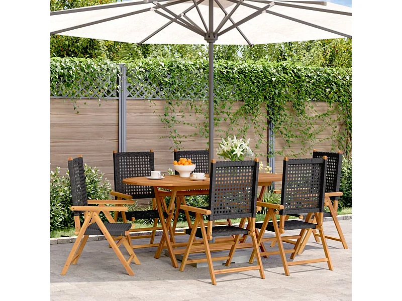 Set van 6 verstelbare tuinstoelen, zwart, massief rotanhout