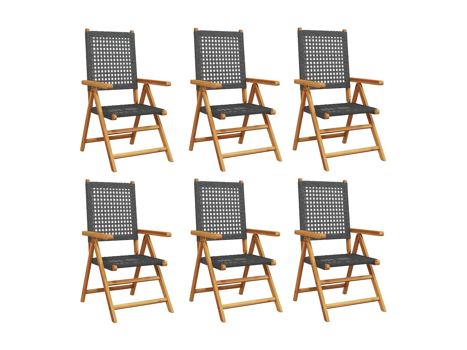 Chaises inclinables de jardin lot de 6 noir rotin bois massif
