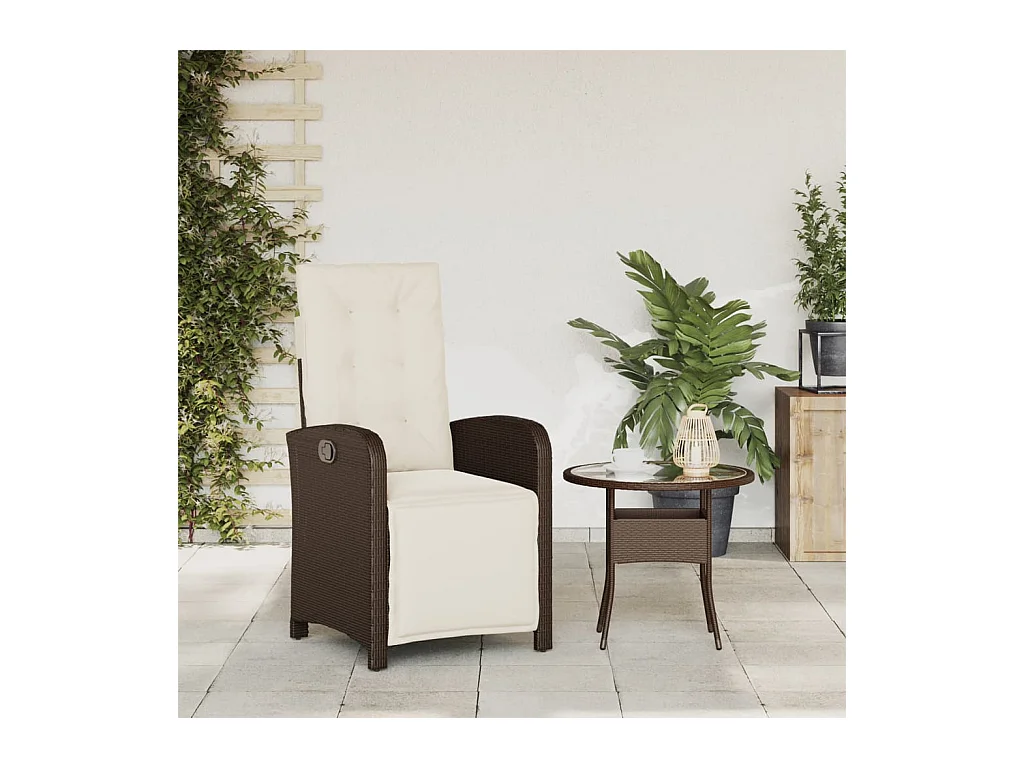 Liggende tuinstoel met voetenbankje van bruin riethars