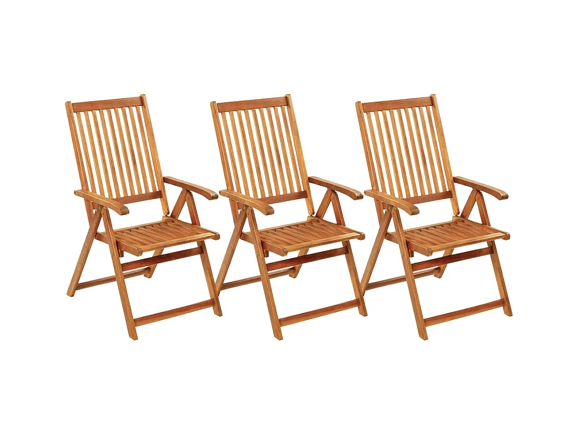 Set di 3 sedie da giardino pieghevoli con cuscini in legno di acacia