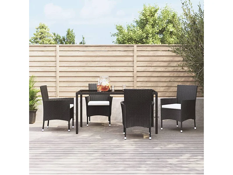 Chaises de jardin avec coussins lot de 4 Résine tressée Noir