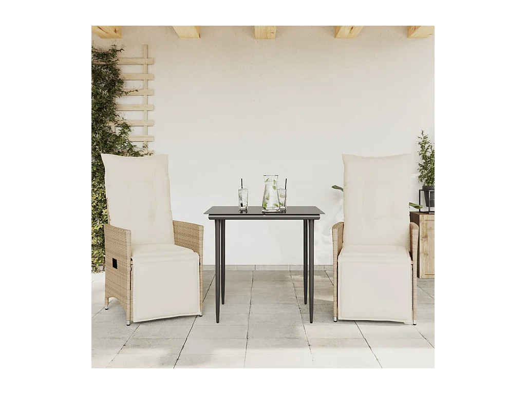 Set van 2 verstelbare tuinstoelen met beige rotan kussens