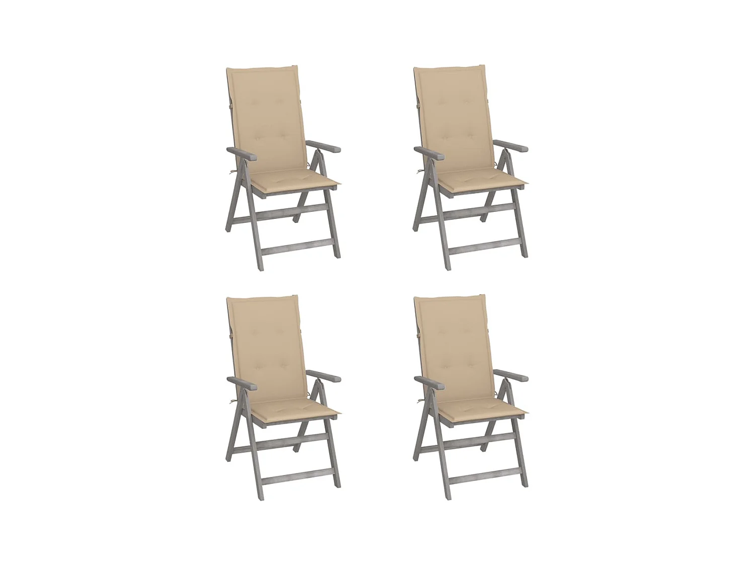 Set di 4 sedie da giardino reclinabili con cuscini in legno di acacia