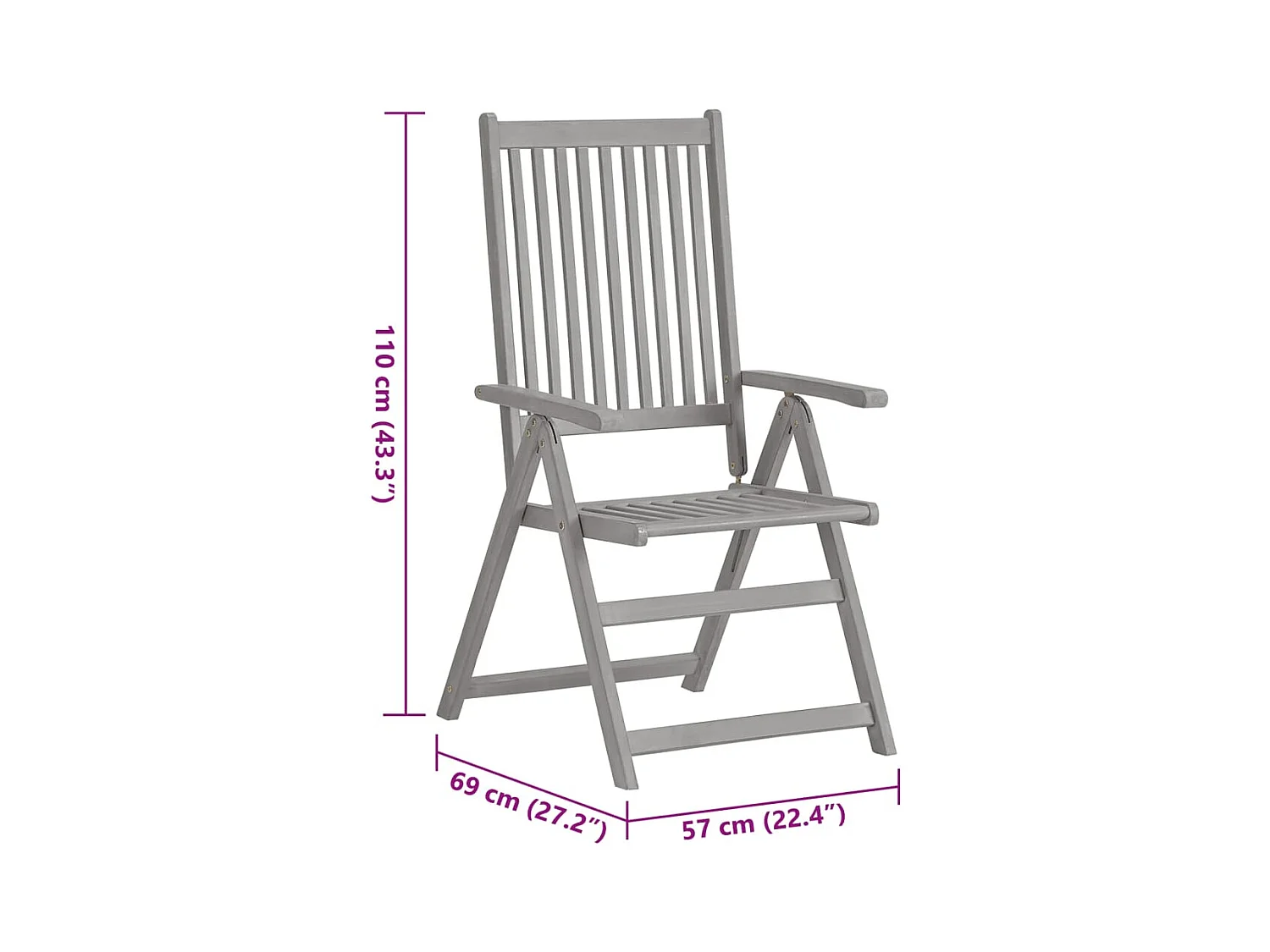 Set di 4 sedie da giardino reclinabili con cuscini in legno di acacia