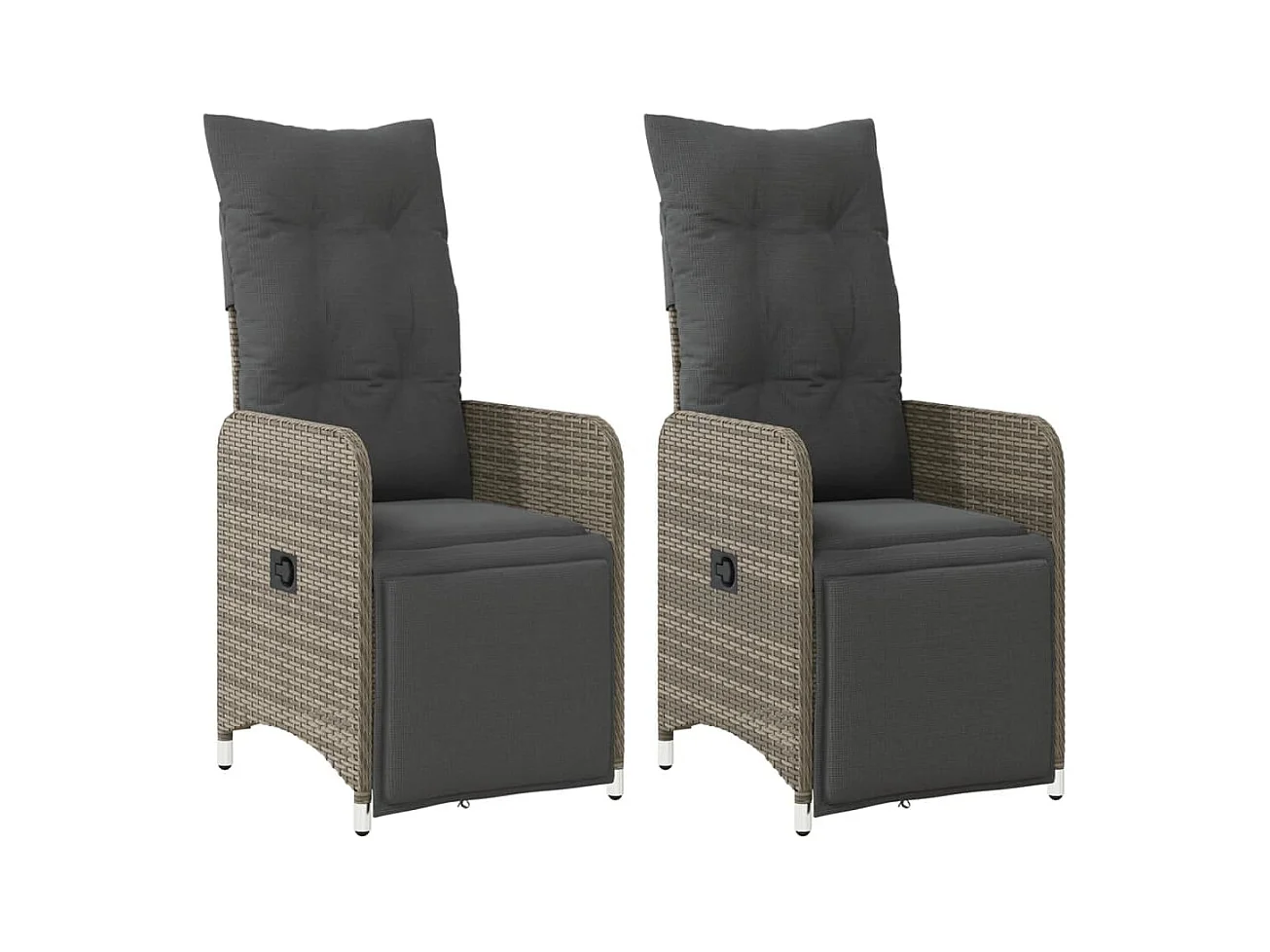 Set van 2 verstelbare tuinstoelen met grijze rotan kussens