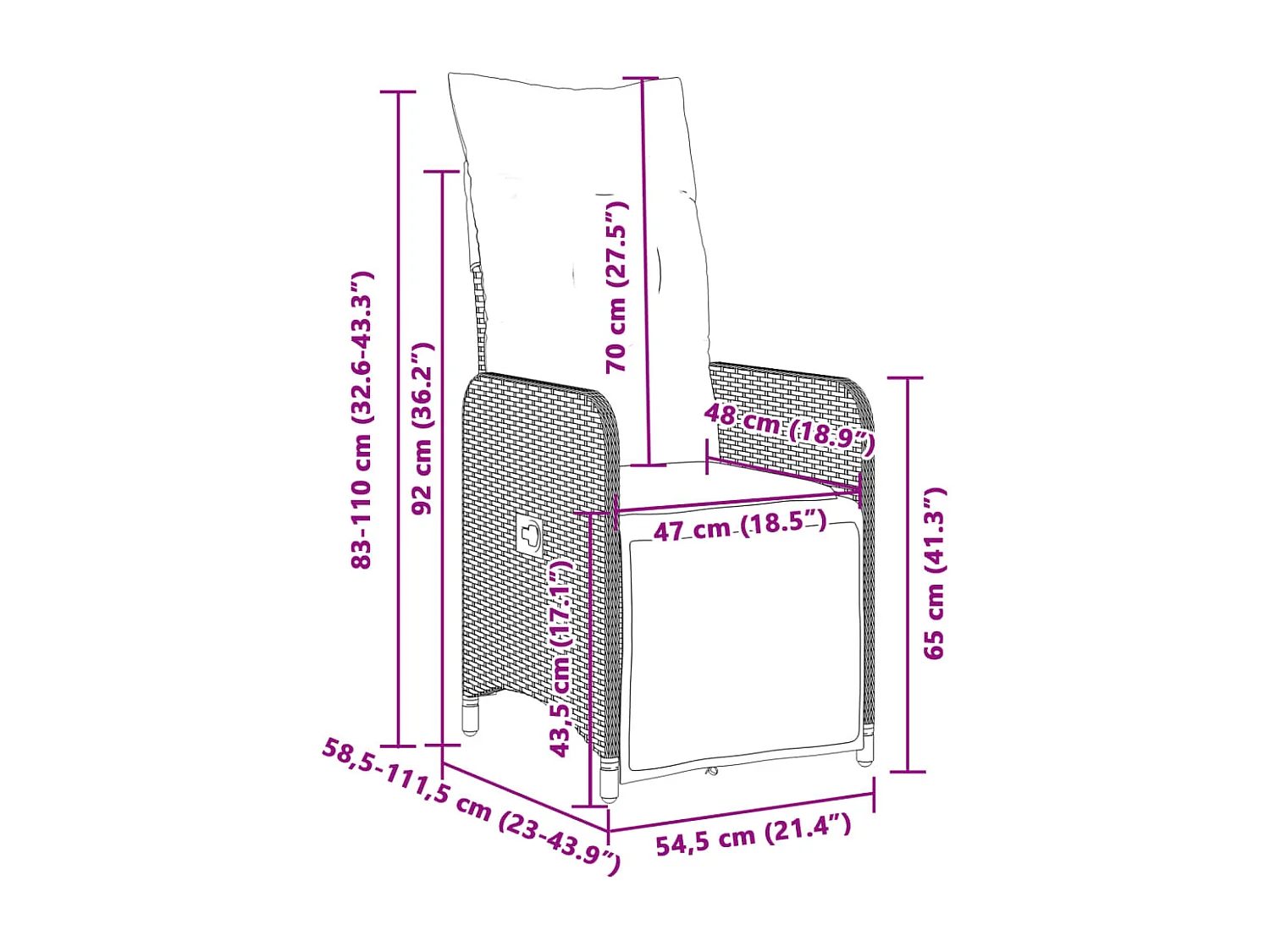 Set van 2 verstelbare tuinstoelen met grijze rotan kussens