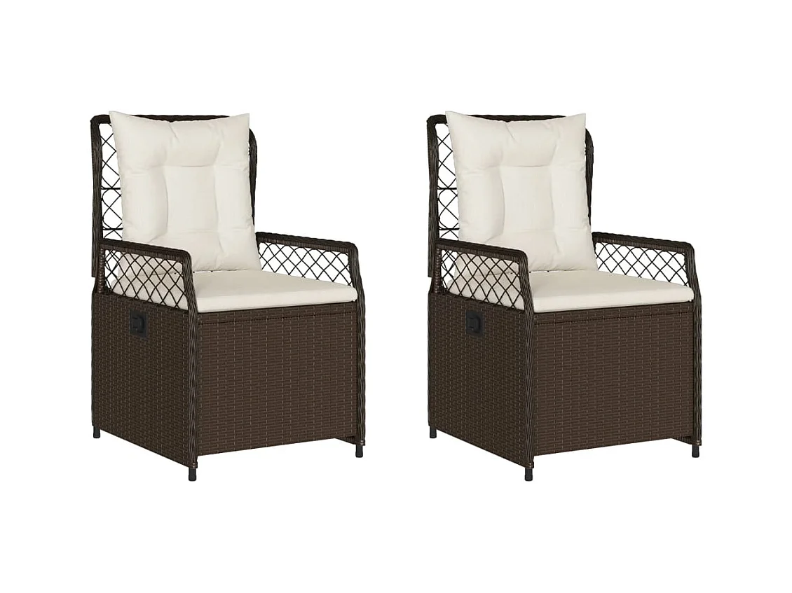 Set di 2 sedie da giardino reclinabili, marroni, in resina di vimini