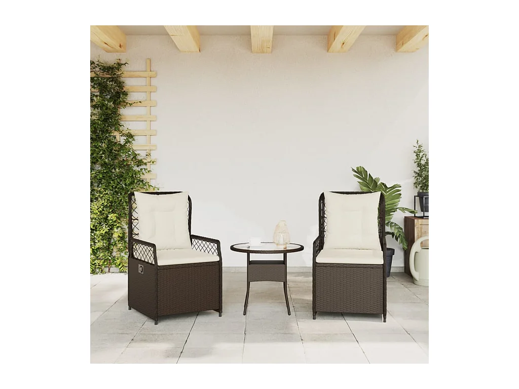 Set di 2 sedie da giardino reclinabili, marroni, in resina di vimini