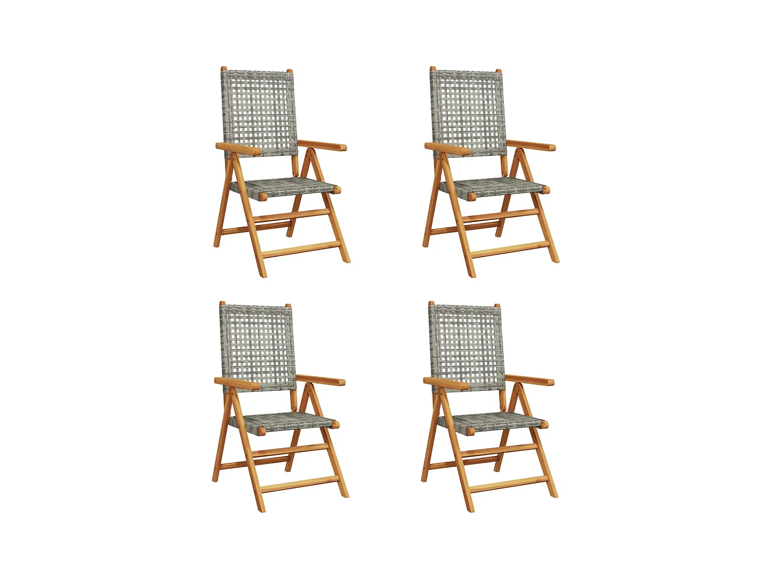 Chaises inclinables de jardin lot de 4 gris rotin bois massif