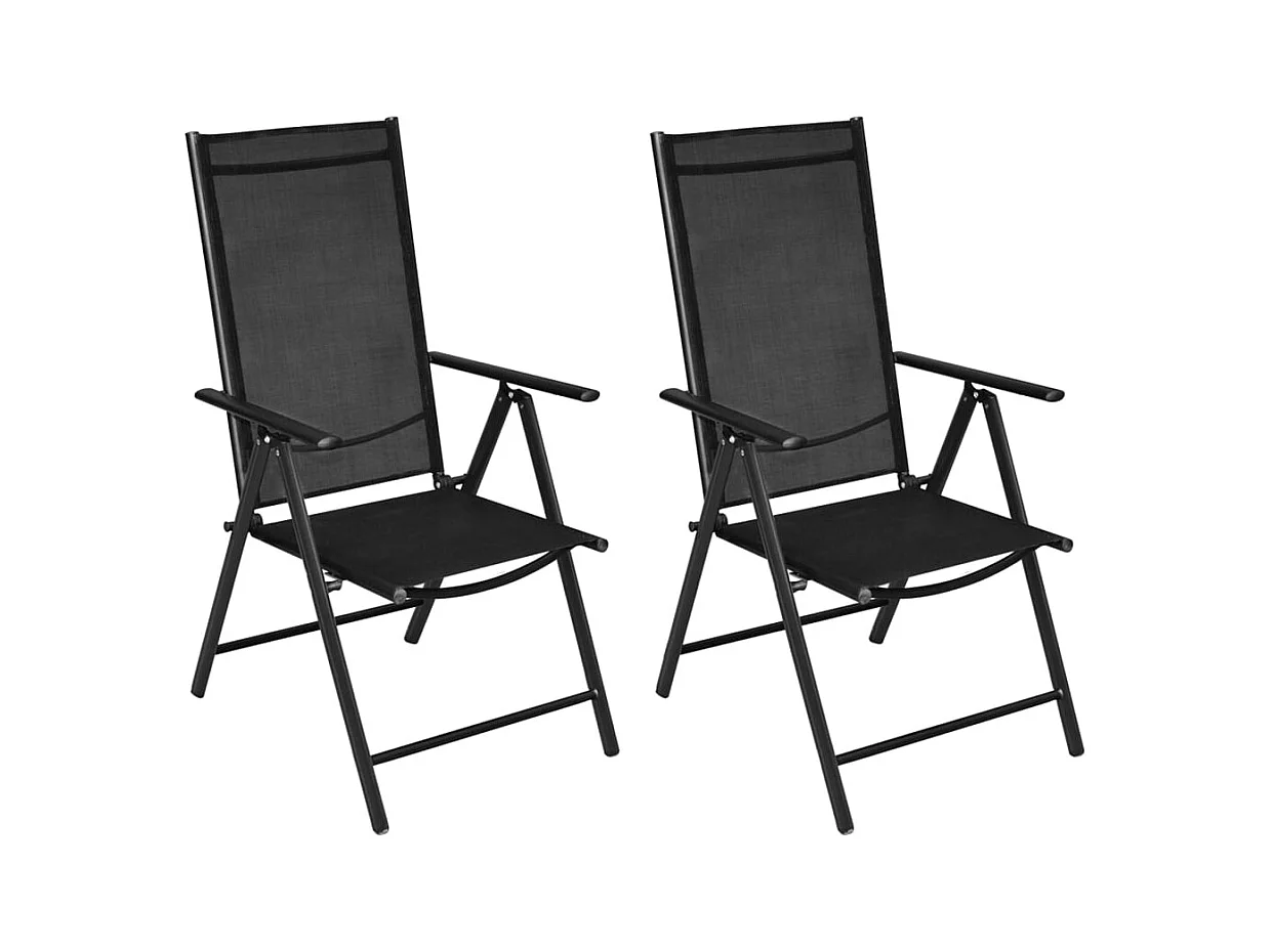 Set di 2 sedie da giardino pieghevoli in alluminio e textilene nero