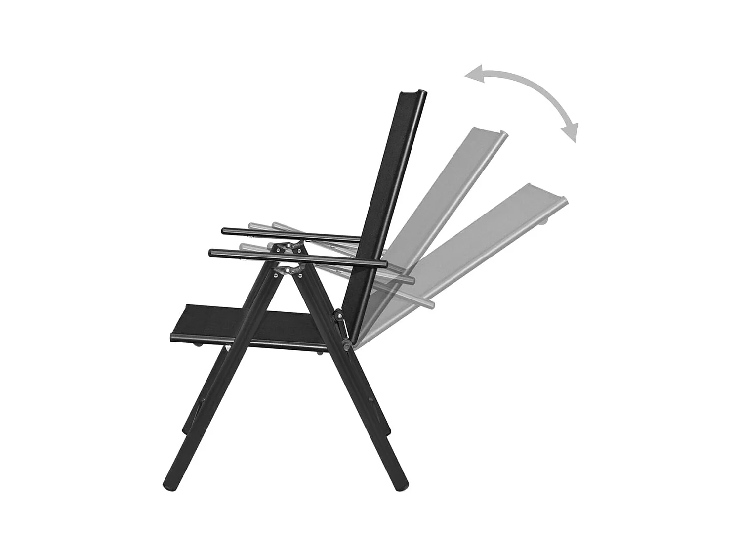 Set di 2 sedie da giardino pieghevoli in alluminio e textilene nero