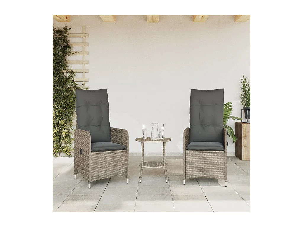 Set van 2 verstelbare tuinstoelen met grijze rotan kussens