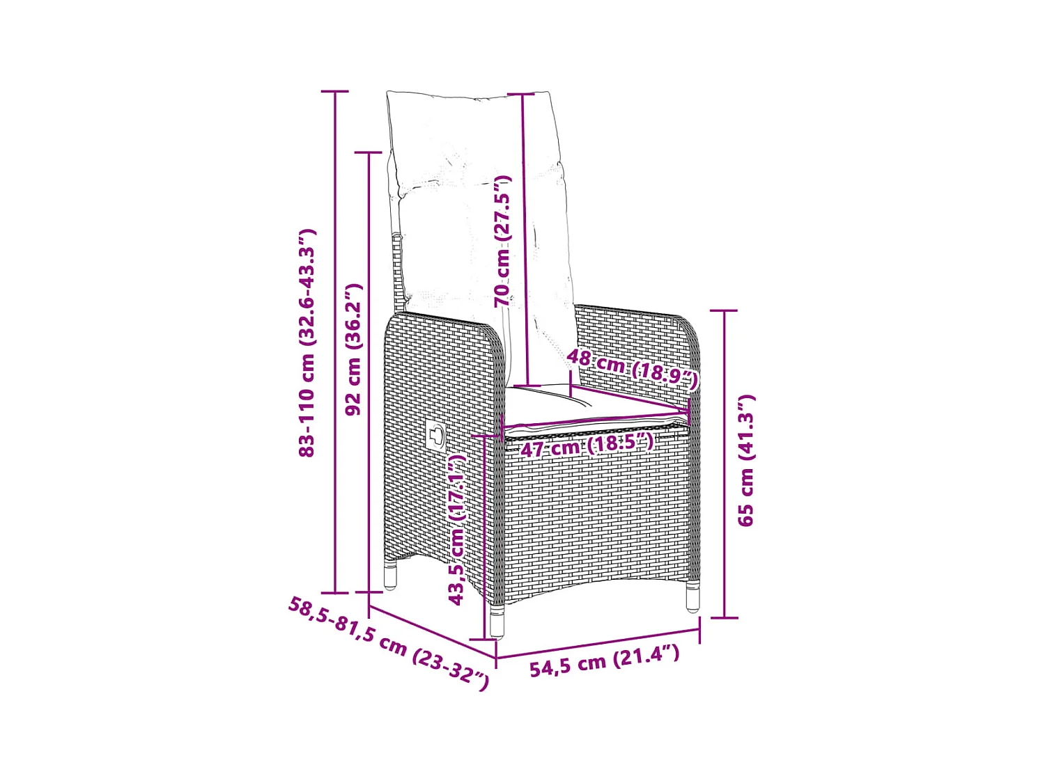 Set van 2 verstelbare tuinstoelen met grijze rotan kussens