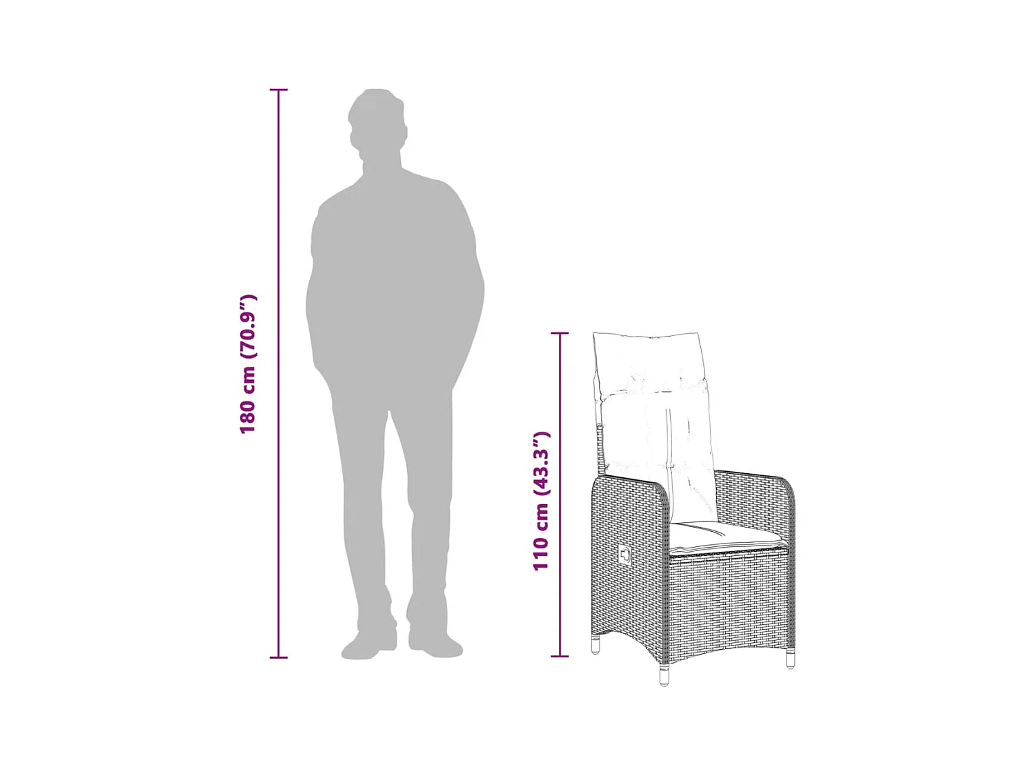 Set van 2 verstelbare tuinstoelen met grijze rotan kussens
