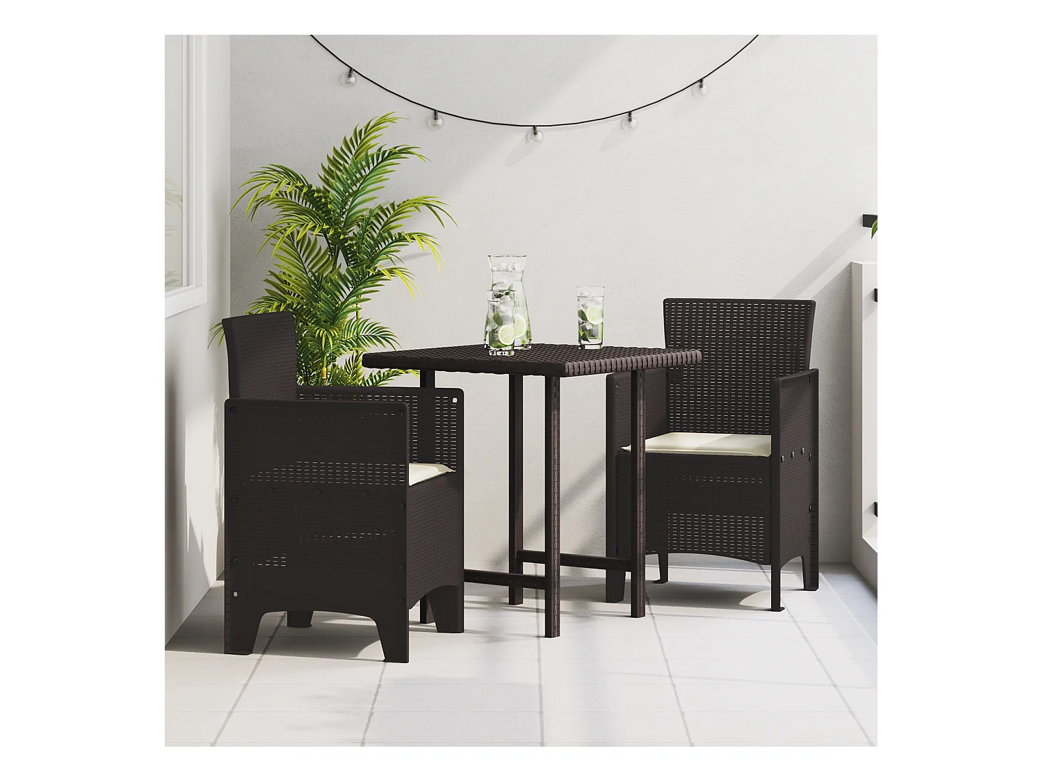 Sedie da giardino con cuscini 2 pezzi in polyrattan marrone