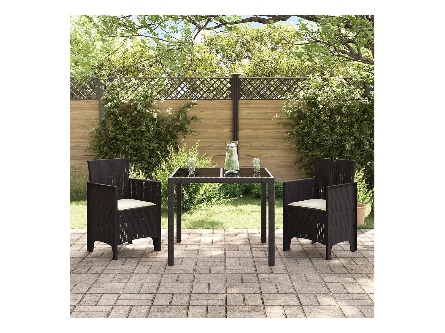 Sedie da giardino con cuscini 2 pezzi in polyrattan marrone