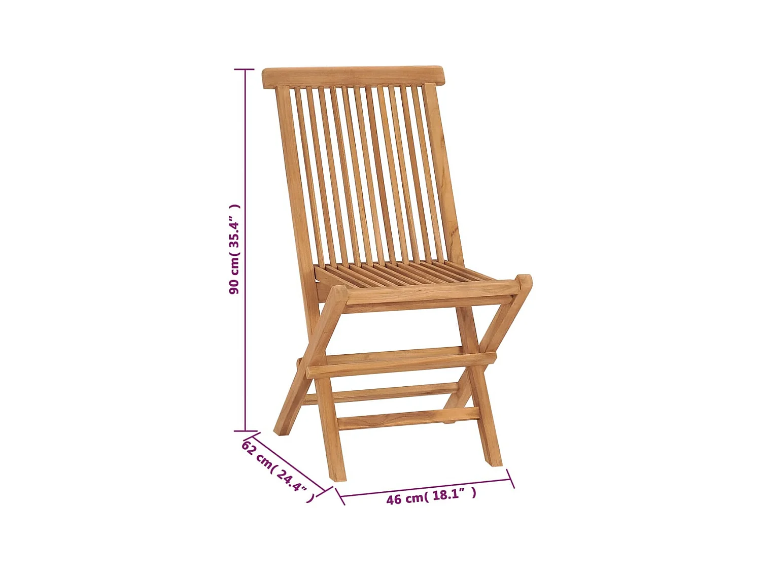 Set di 4 sedie pieghevoli da giardino in legno massello di teak