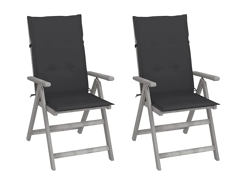 Chaises inclinables de jardin lot de 2 et coussins Bois acacia