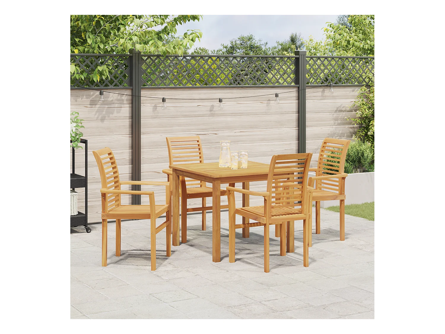 4-teiliger stapelbarer Gartenstuhl aus massivem Teakholz