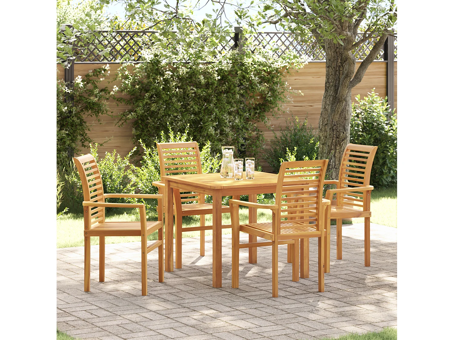 Chaise de jardin empilable 4 pcs en bois massif de teck