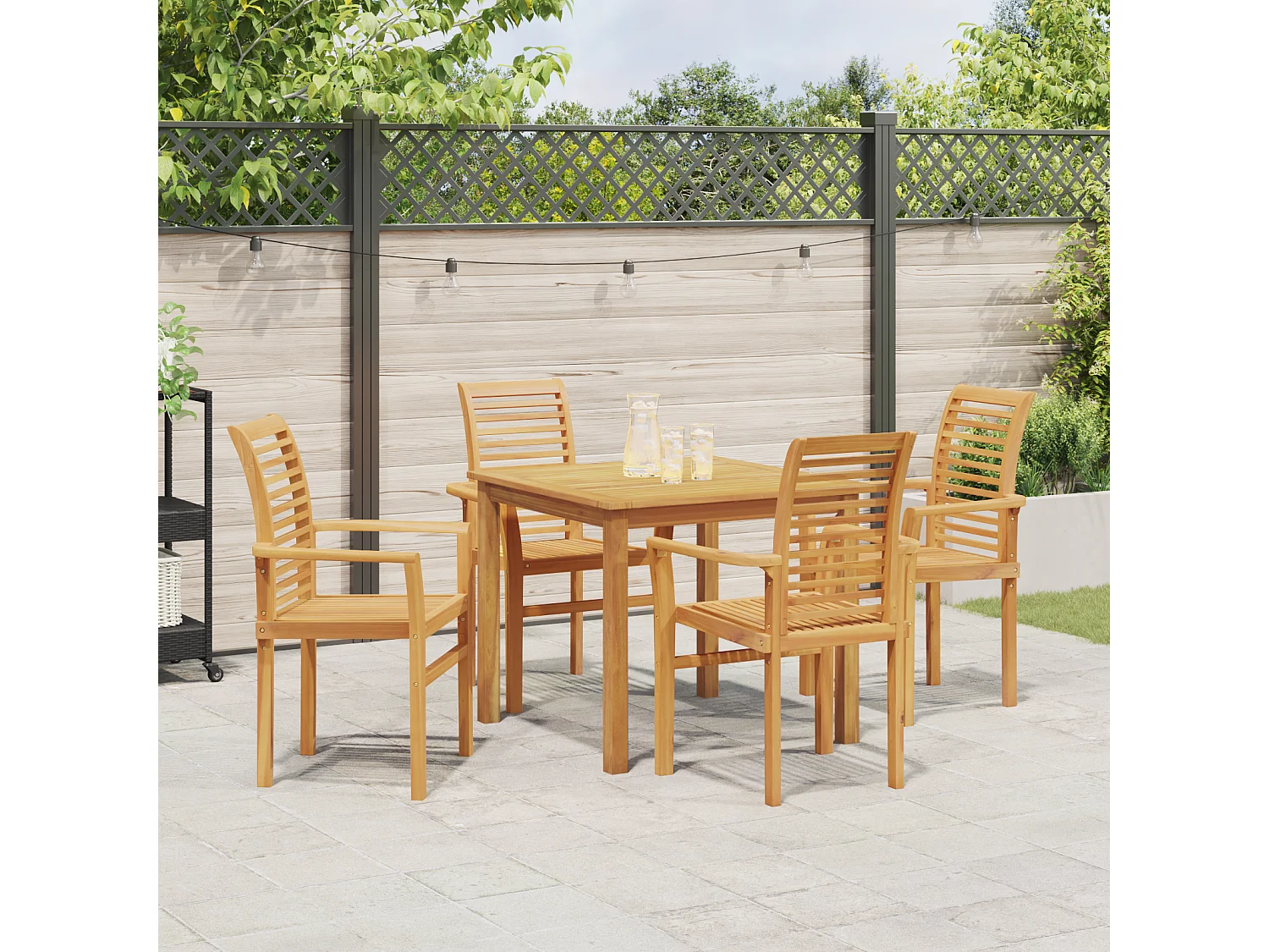 Chaise de jardin empilable 4 pcs en bois massif de teck