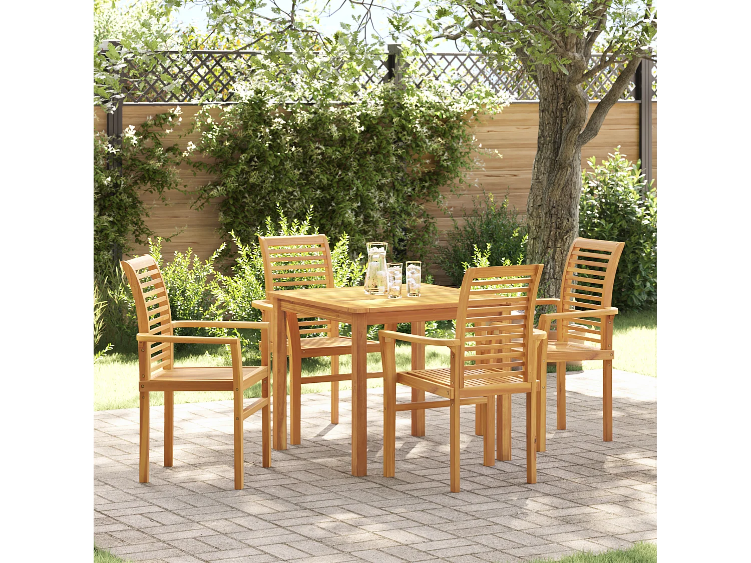 4-delige stapelbare tuinstoel van massief teakhout