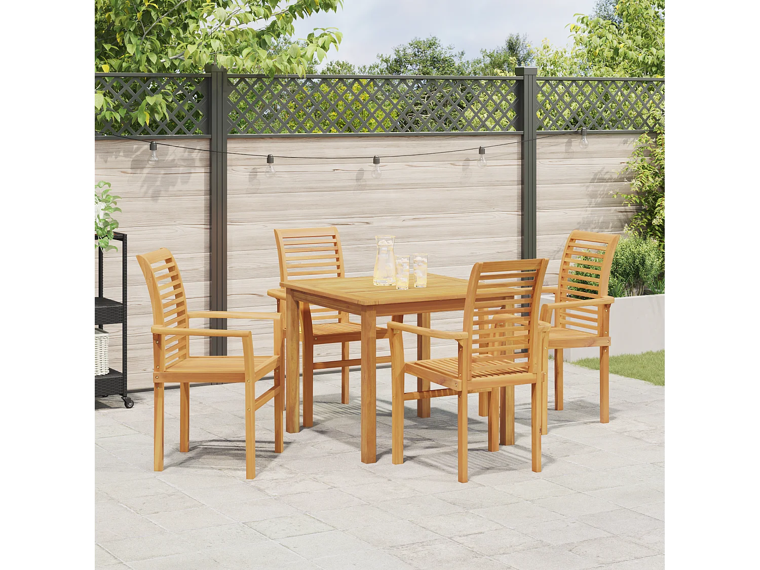 4-delige stapelbare tuinstoel van massief teakhout