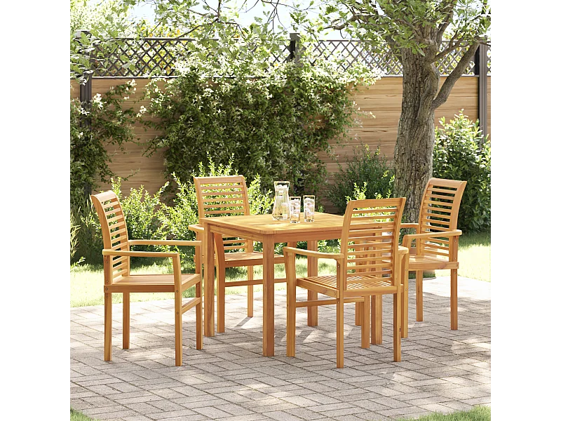 Chaise de jardin empilable 4 pcs en bois massif de teck