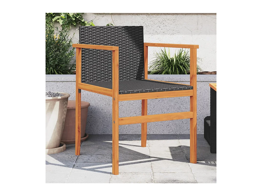Juego de 2 sillas de jardín de resina tejida negra y madera maciza