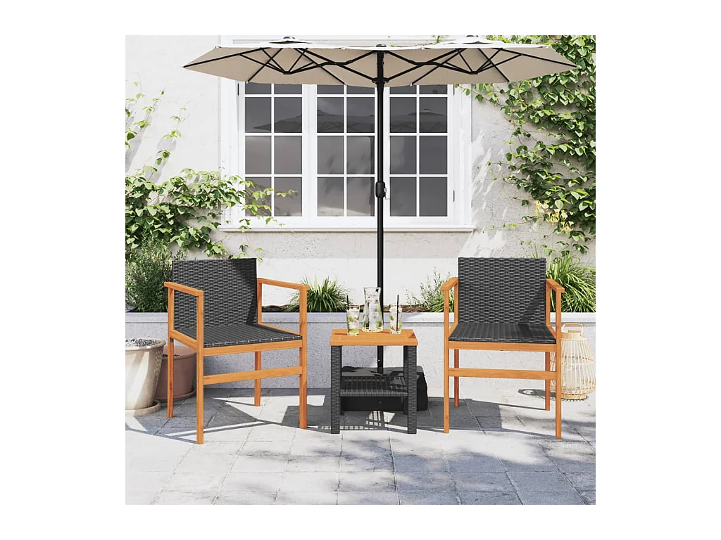 Juego de 2 sillas de jardín de resina tejida negra y madera maciza