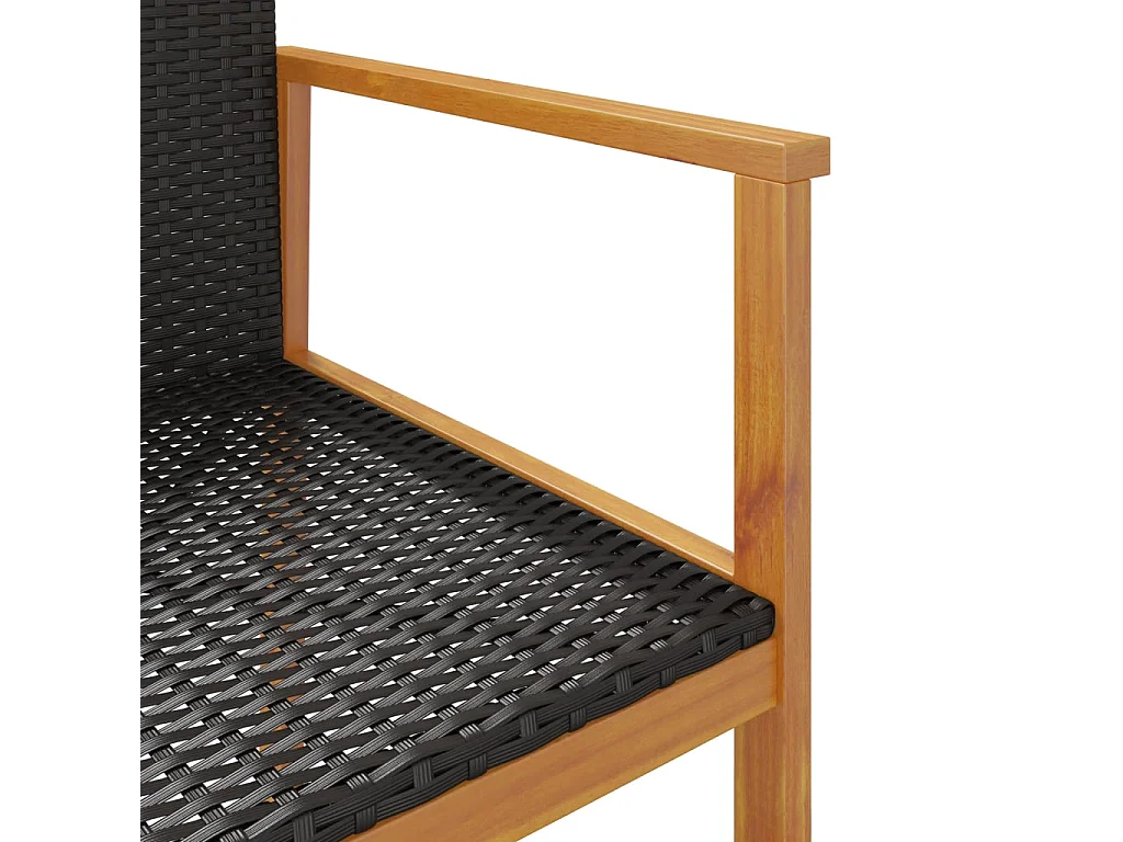 Juego de 2 sillas de jardín de resina tejida negra y madera maciza