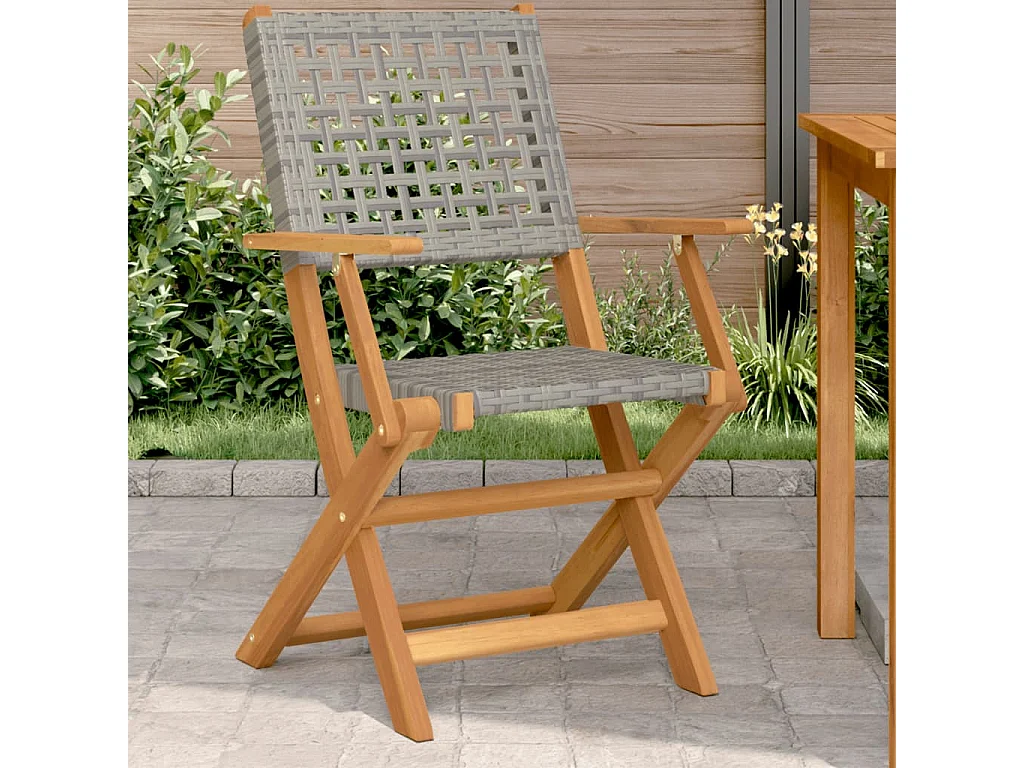Chaises de jardin lot de 2 gris bois massif d'acacia et rotin