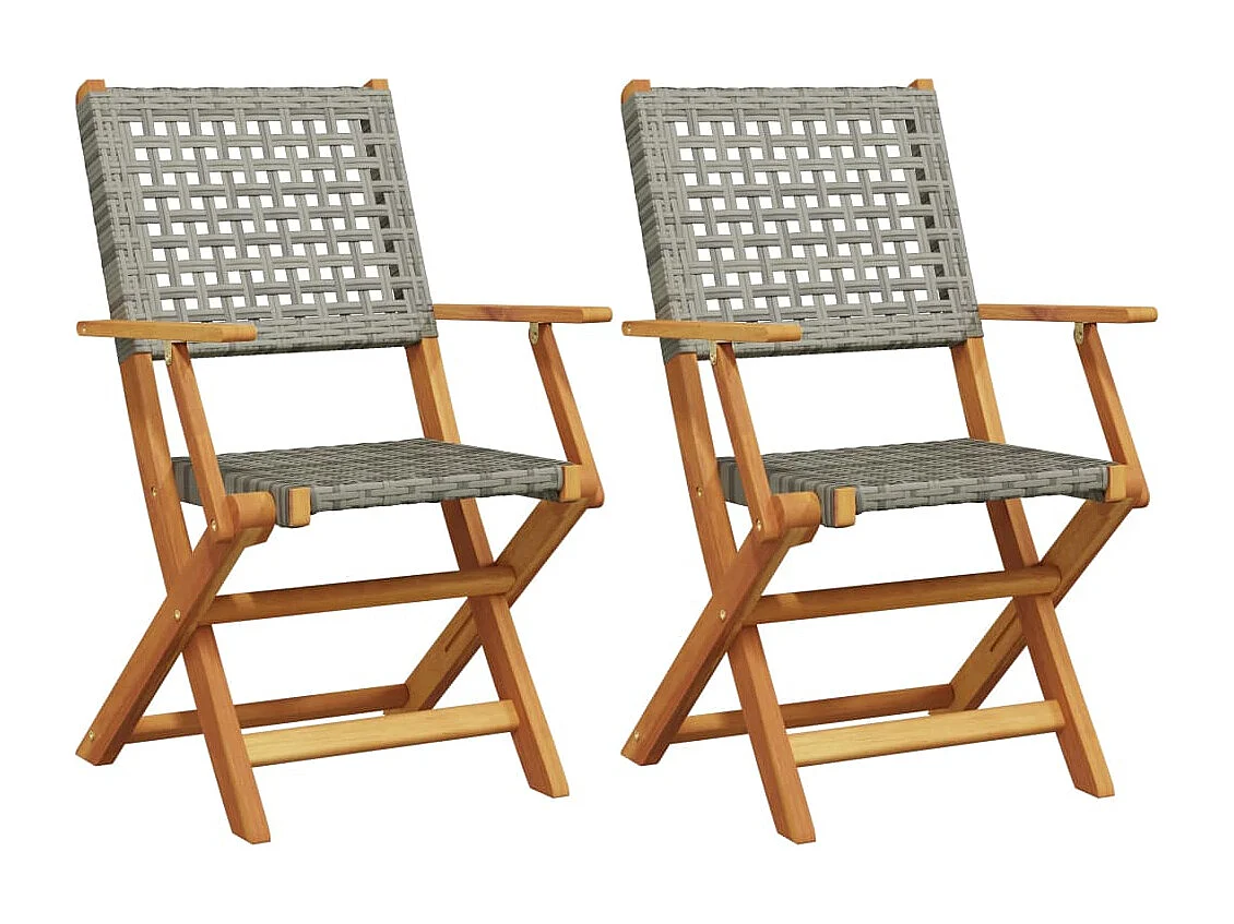 Chaises de jardin lot de 2 gris bois massif d'acacia et rotin