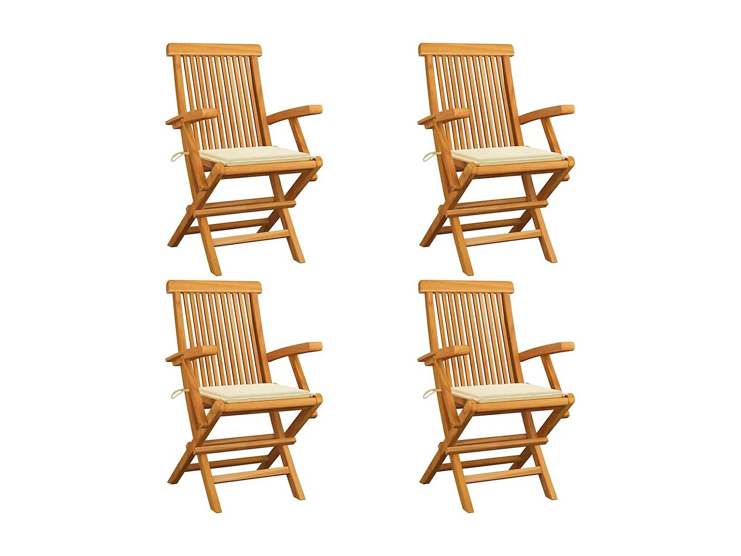 Juego de 4 sillas de jardín y cojines color crema Madera maciza de teca