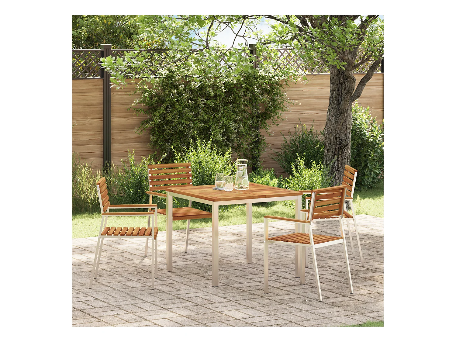 Chaises de jardin empilables 4 pcs en bois d'acacia et acier inoxydable