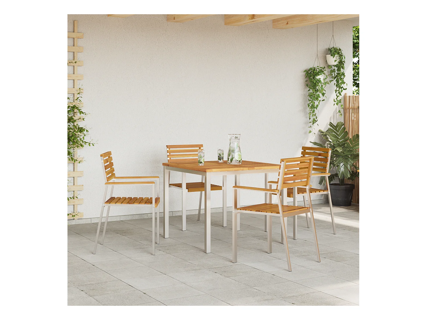 Chaises de jardin empilables 4 pcs en bois d'acacia et acier inoxydable