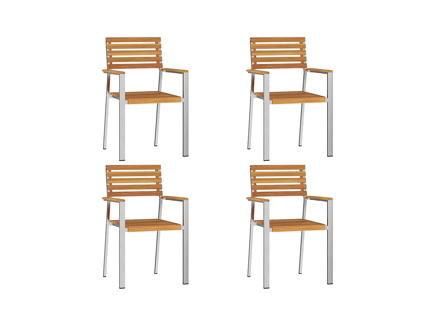 Chaises de jardin empilables 4 pcs en bois d'acacia et acier inoxydable