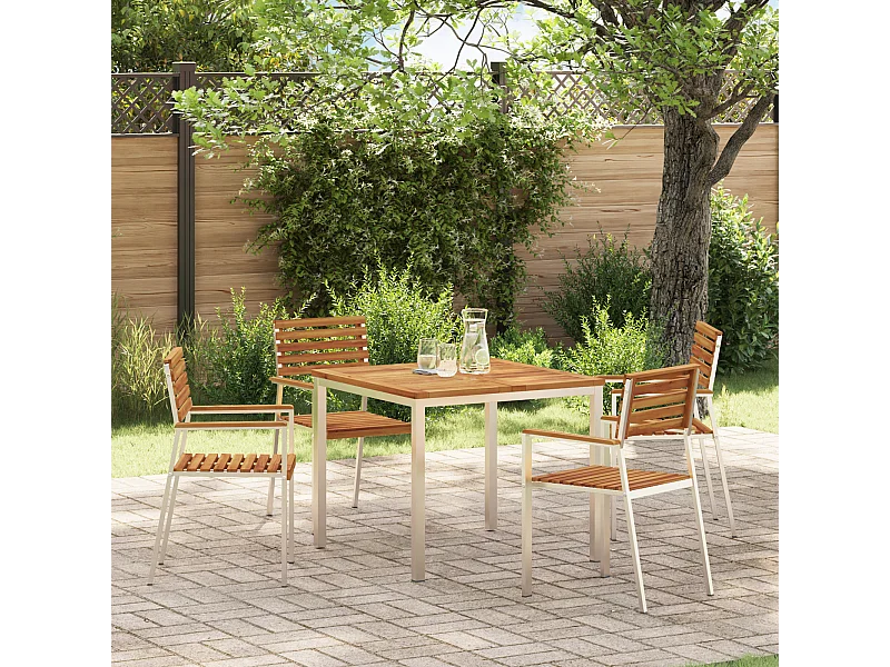 4-delige stapelbare tuinstoelen van acaciahout en roestvrij staal