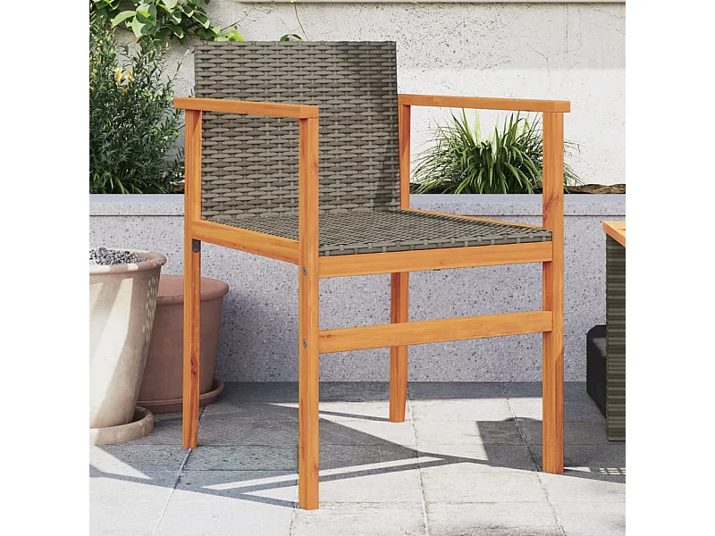 Set di 2 sedie da giardino in resina intrecciata grigia e legno massello