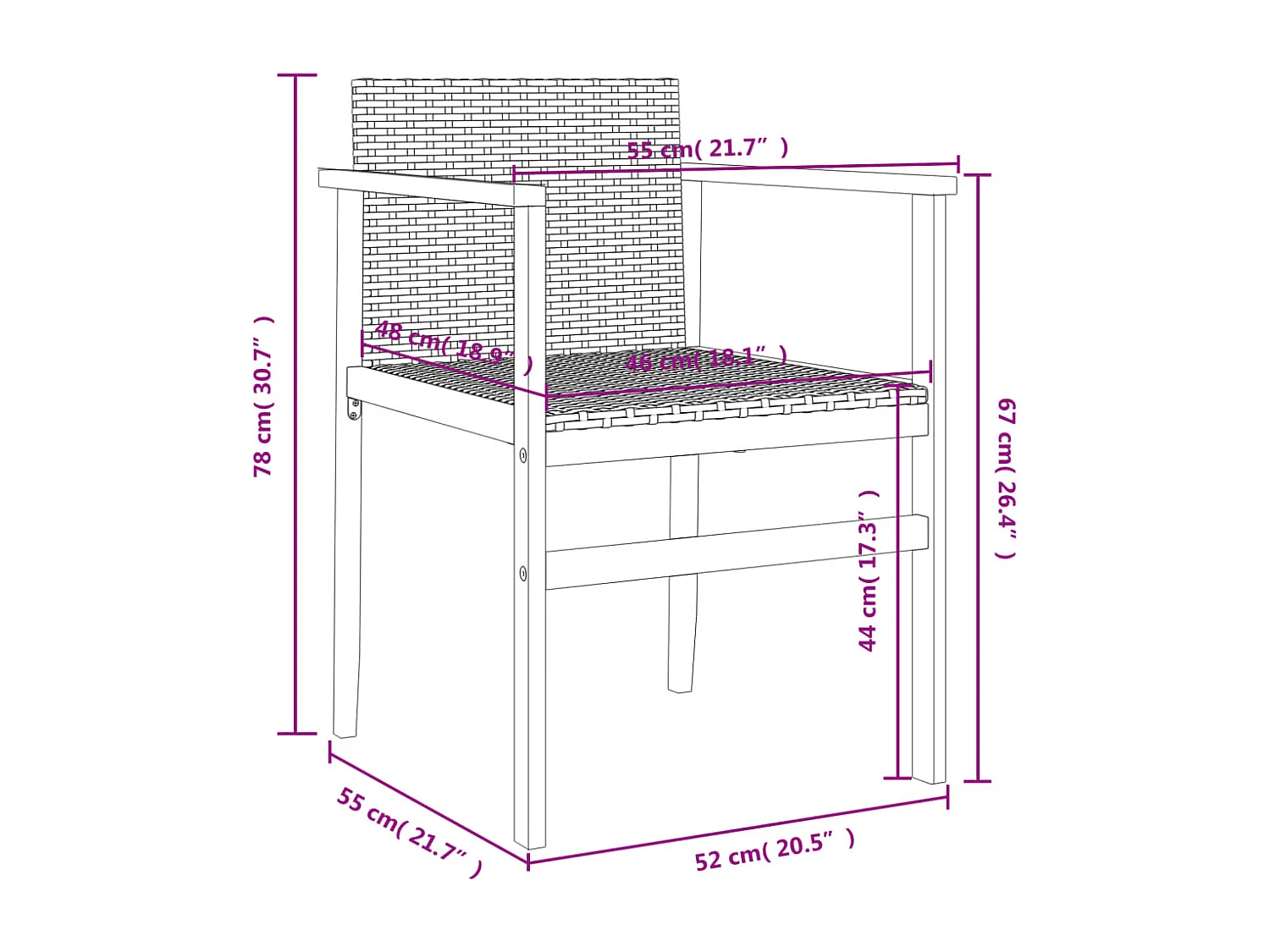 Tuinstoelenset van 2 grijs geweven hars en massief hout