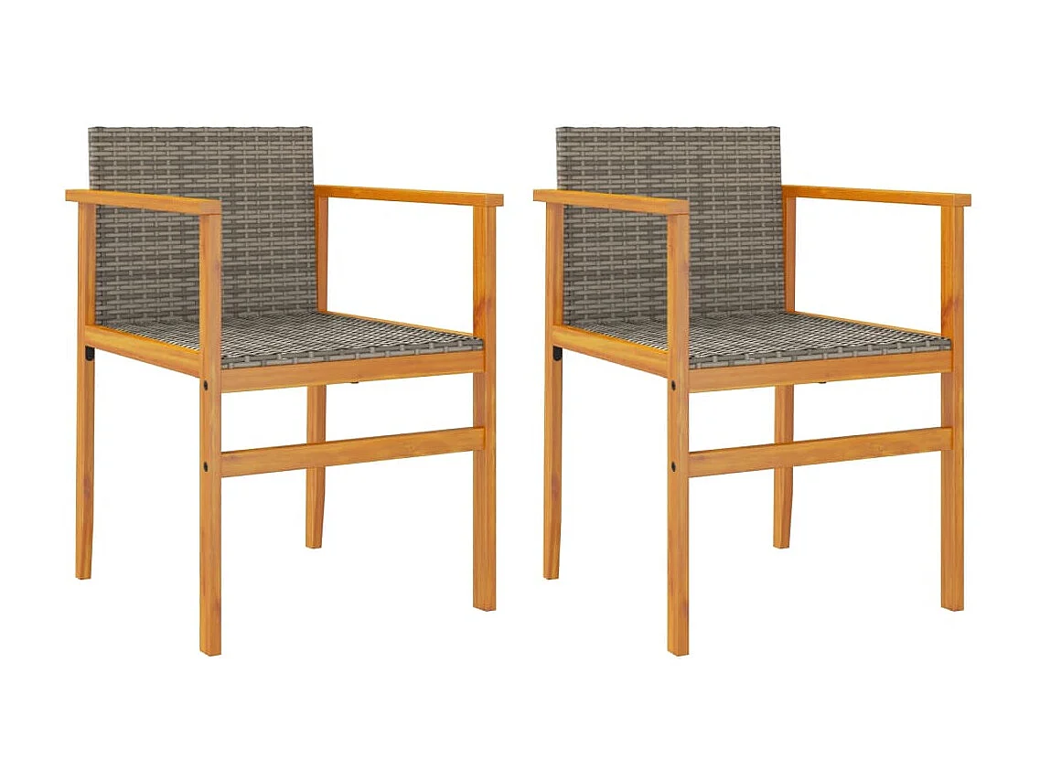 Chaises de jardin lot de 2 gris résine tressée et bois massif