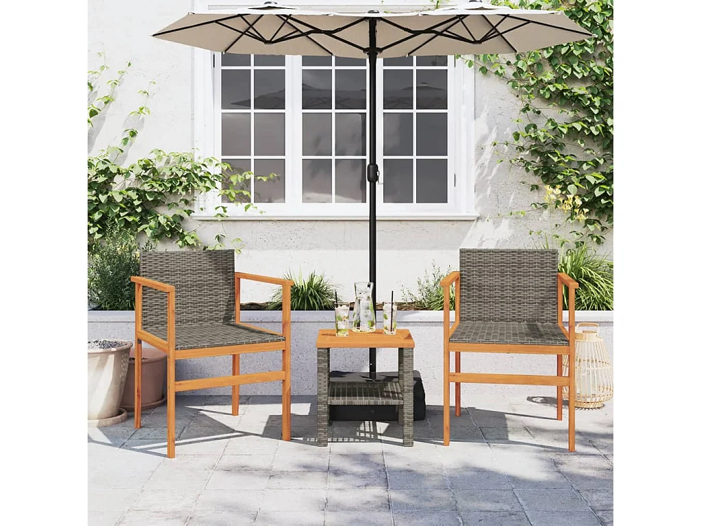 Chaises de jardin lot de 2 gris résine tressée et bois massif