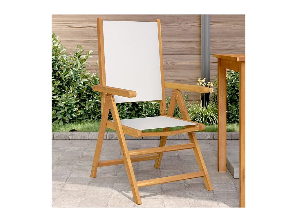 Set di 2 sedie da giardino in legno massello di acacia bianco crema con tessuto