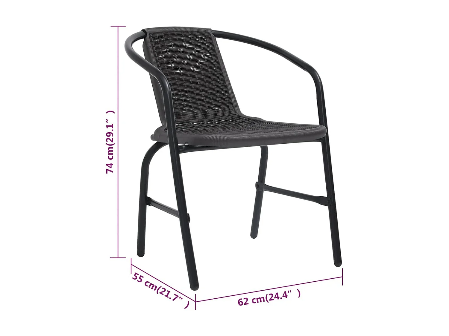Set di 8 sedie da giardino in rattan, plastica e acciaio, 110 kg