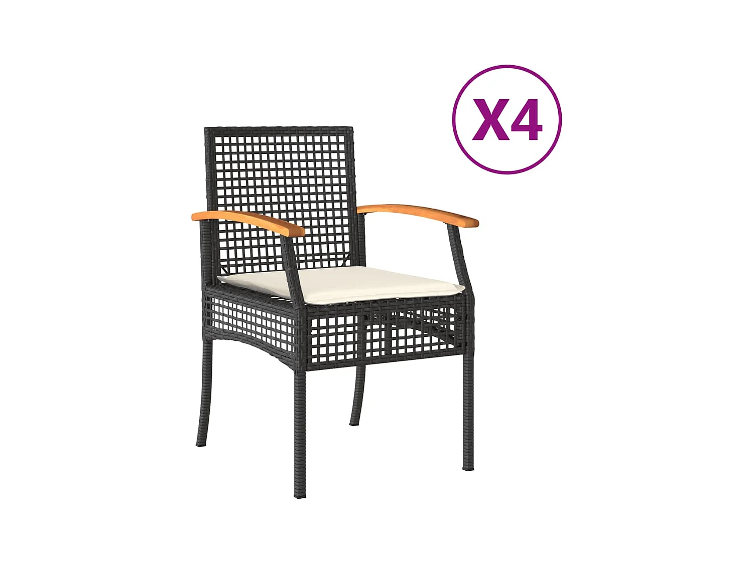 Chaises de jardin coussins lot de 4 noir résine tressée acacia
