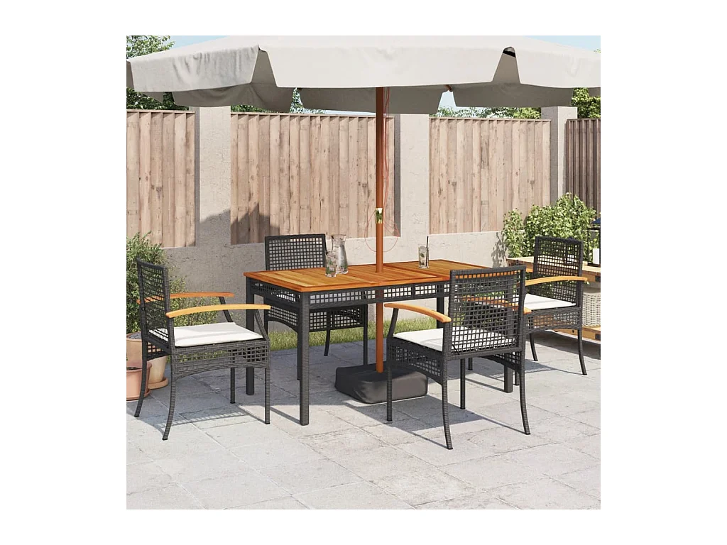 Chaises de jardin coussins lot de 4 noir résine tressée acacia