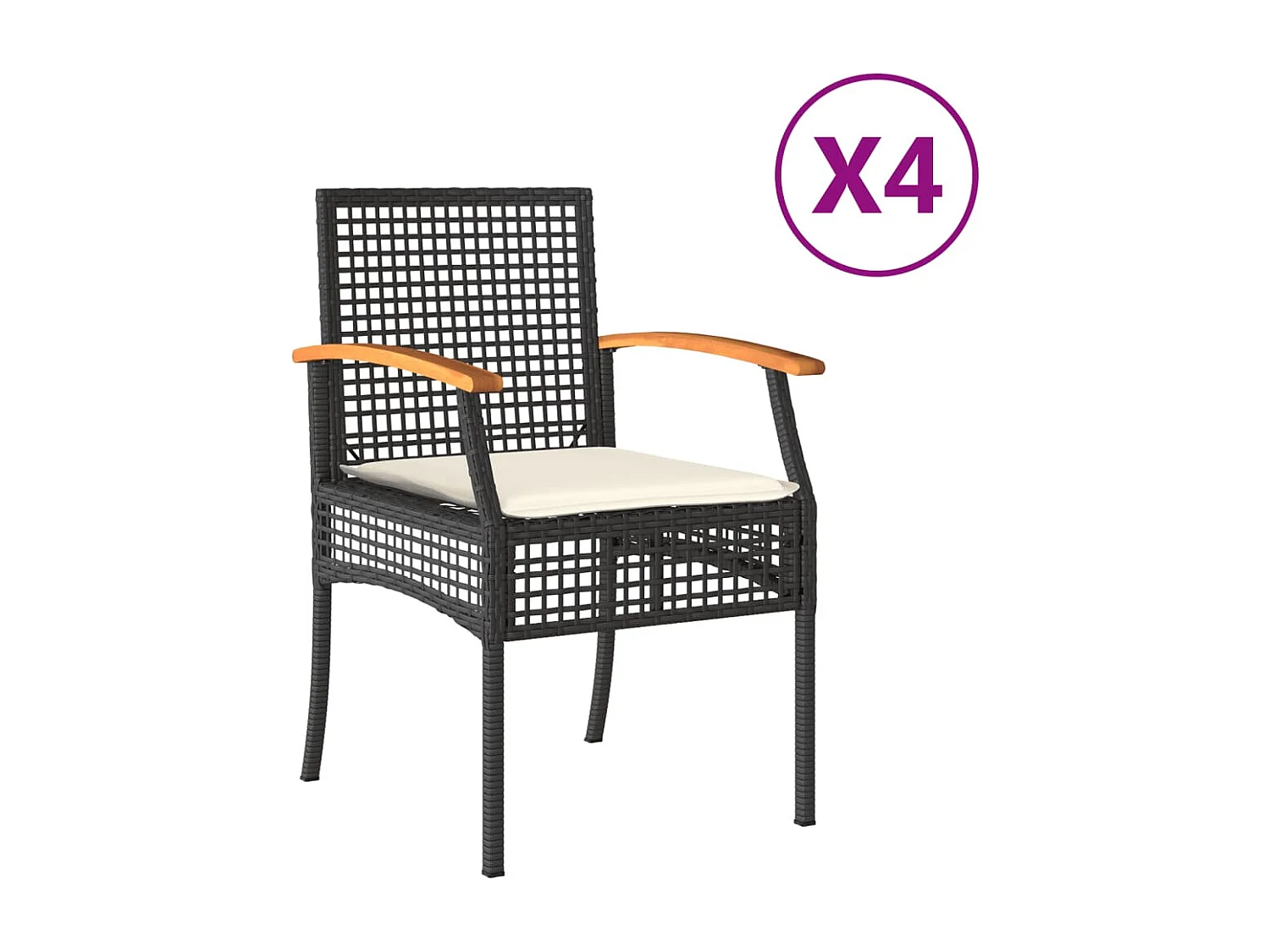 Chaises de jardin coussins lot de 4 noir résine tressée acacia