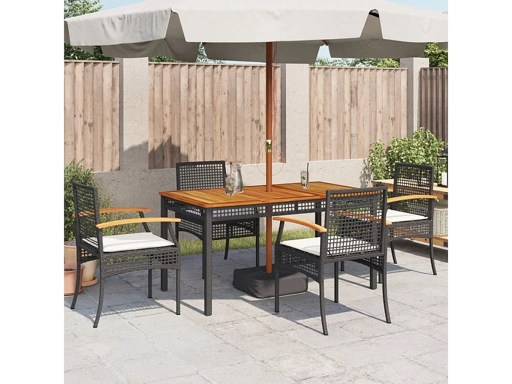 Chaises de jardin coussins lot de 4 noir résine tressée acacia