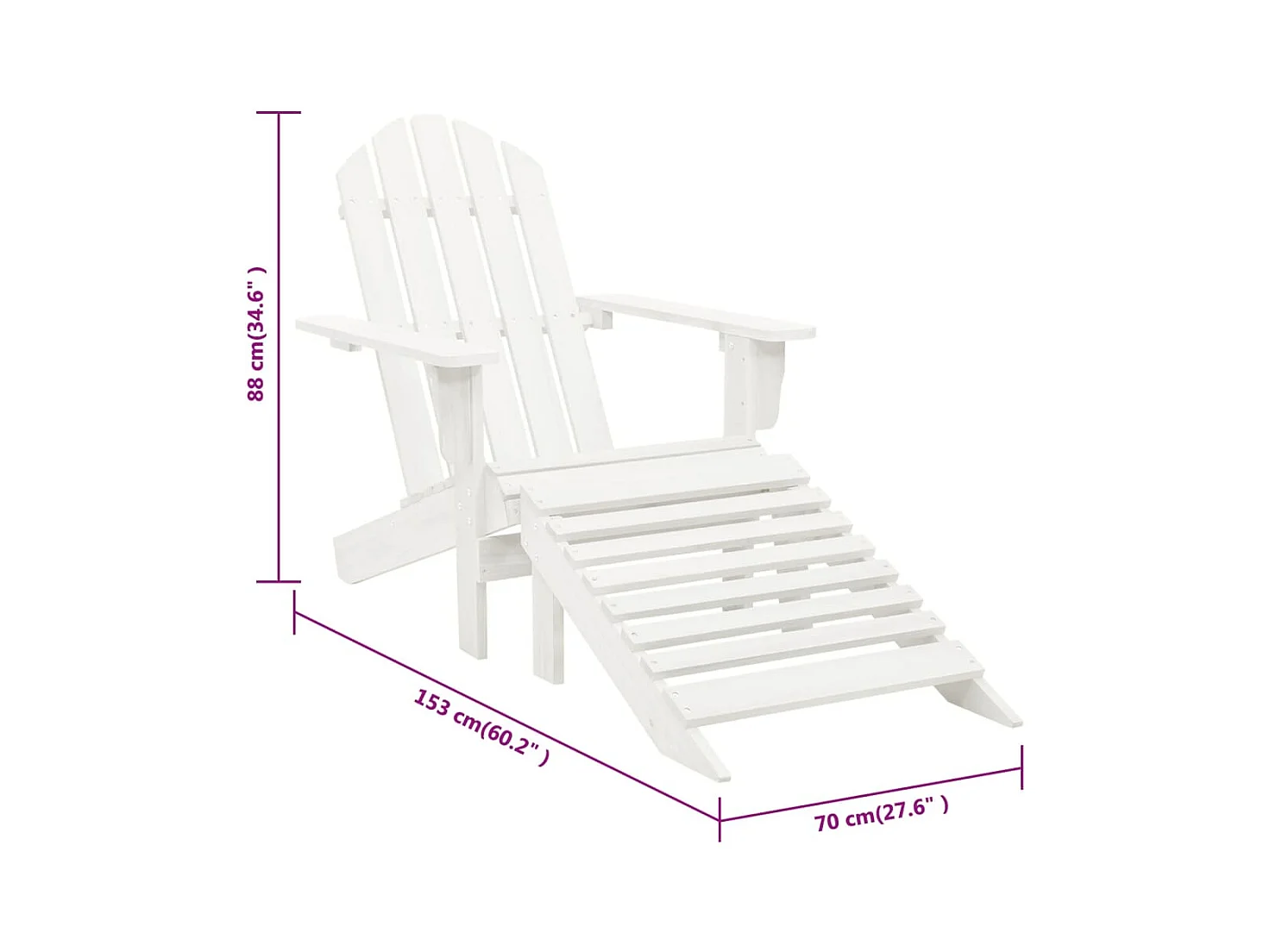Gartenstuhl mit Pouf Weißes Holz