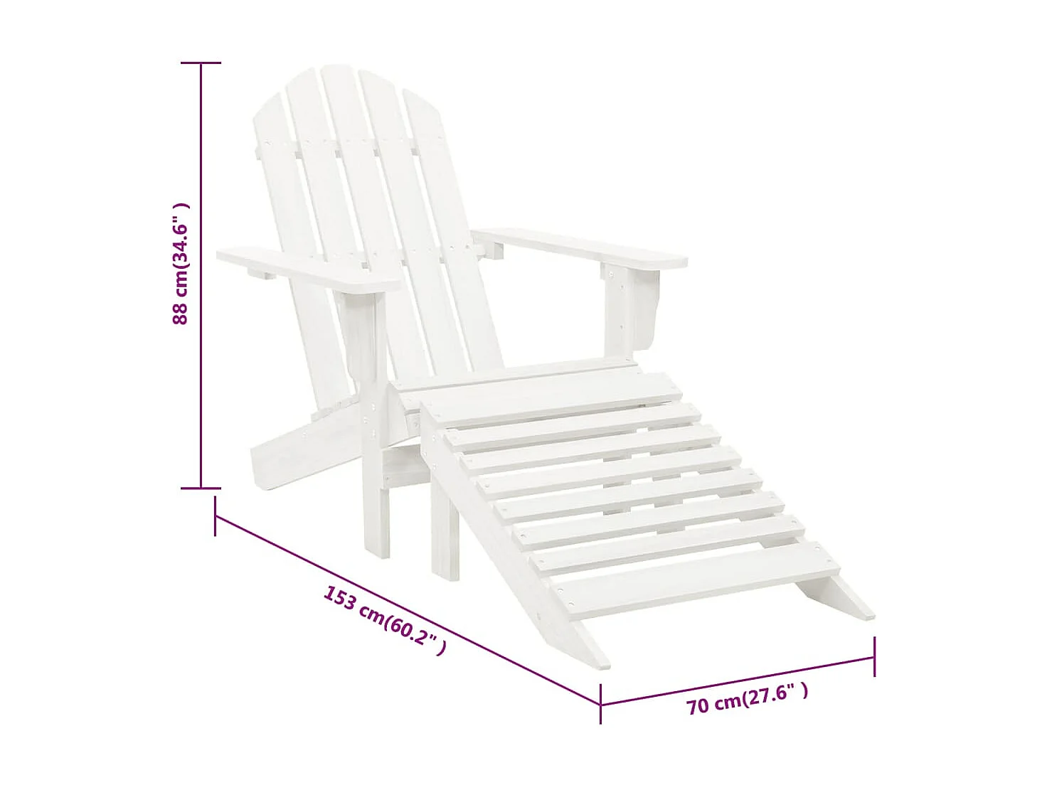 Silla de jardín con puf Madera blanca